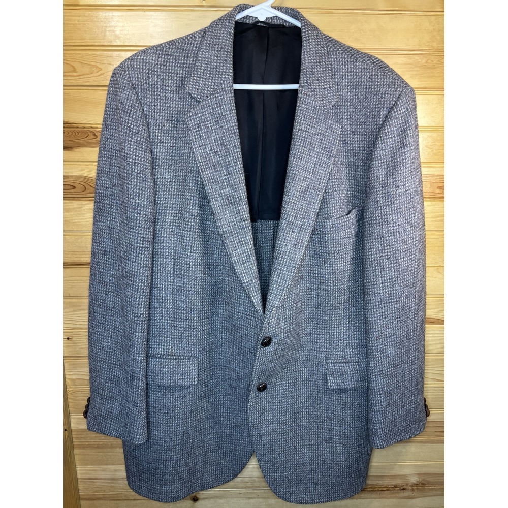 Vintage Harris Tweed Blazer 46 Hand Woven 100% Scottish Wool Stafford Black Gray - Picture 2 of 8